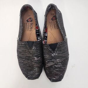 Bobs for Skechers Womens Black Sparkly Round Toe Flat Shoe Size 7 W